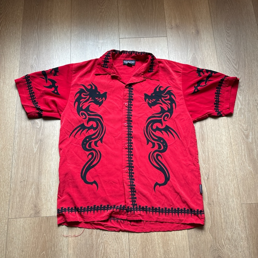 Red Dragon Print Men's Shirt